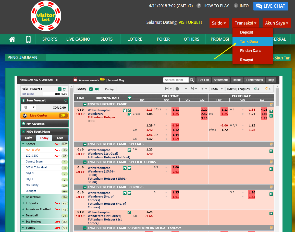 Panduan Cara Melakukan Penarikan Atau Withdraw di Visitorbet